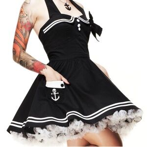 Hell Bunny Vixen Motley Large Sailor Pin-Up Halter Dress Rockabilly Retro Large